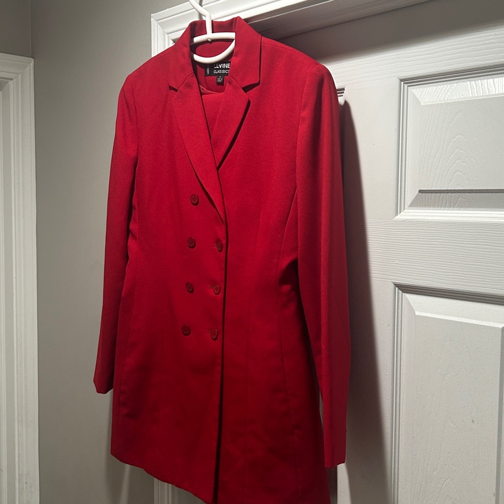 Classic Red Double-Breasted Pantsuit Jacket - Genuine Value Collection